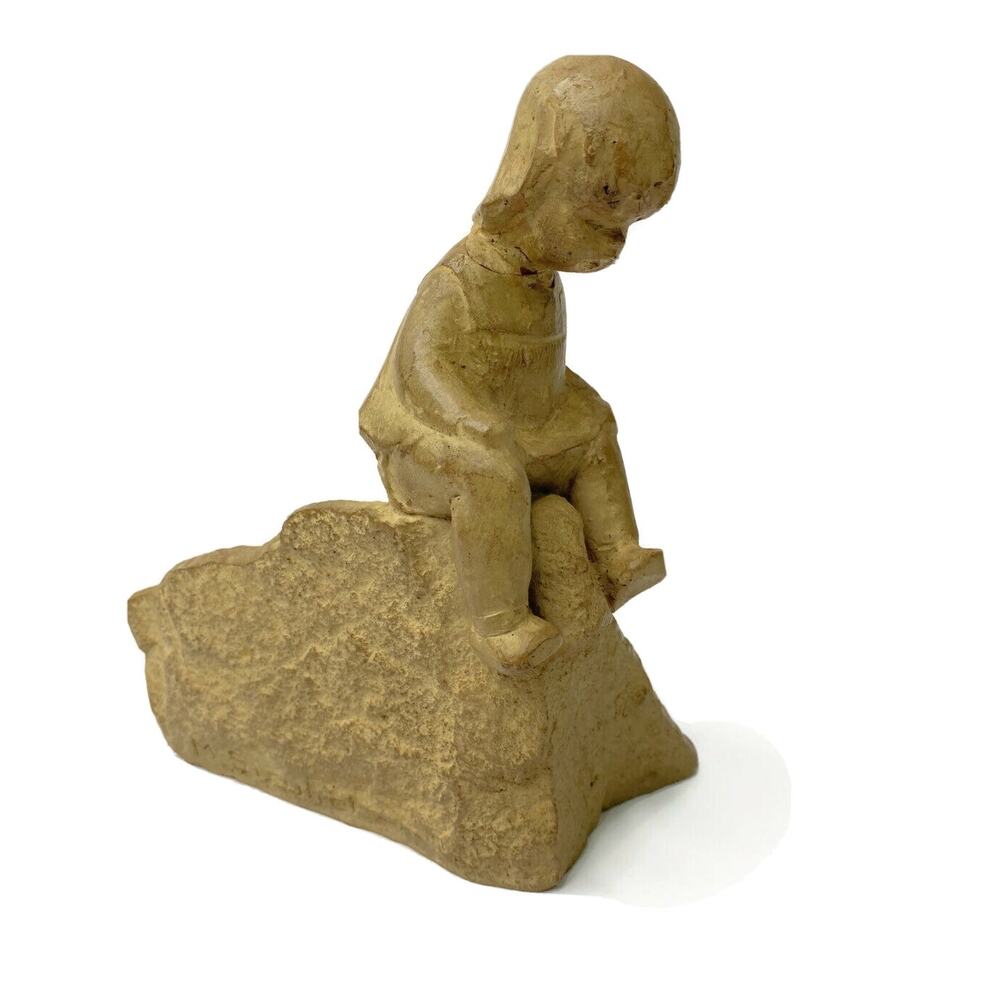 Haeger Pottery Strubel Figurine Child Sitting on Rock Made in USA Vintage